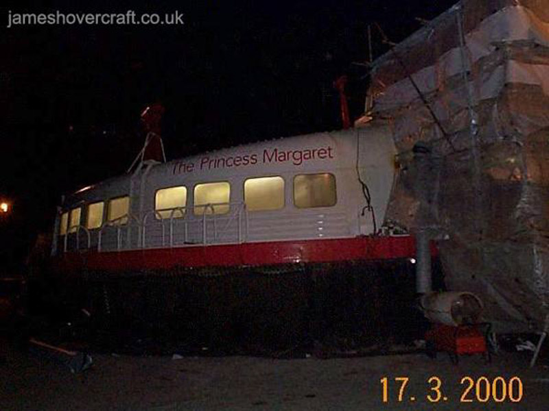 Hoverspeed Engineering Workshops - The Princess Margaret (GH-2006) within protective wrapping for her annual deep maintenance (James Rowson).